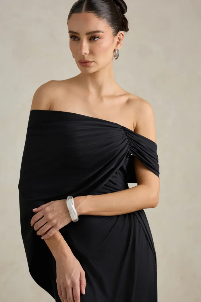 VESTIDO DE FESTA BEATRICE JERSEY UM OMBRO CAPA - PRETO