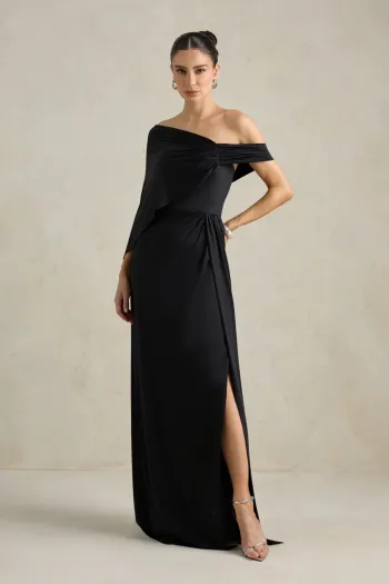 VESTIDO DE FESTA BEATRICE JERSEY UM OMBRO CAPA - PRETO