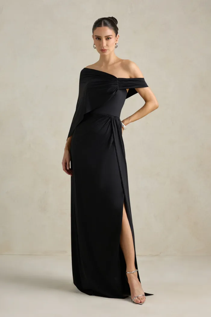 VESTIDO DE FESTA BEATRICE JERSEY UM OMBRO CAPA - PRETO