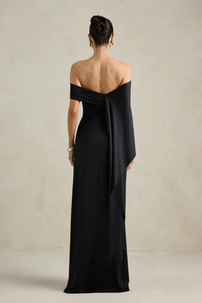 VESTIDO DE FESTA BEATRICE JERSEY UM OMBRO CAPA - PRETO