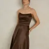 VESTIDO DE FESTA BRENDA T.Q.C LONGO FENDA - MARROM