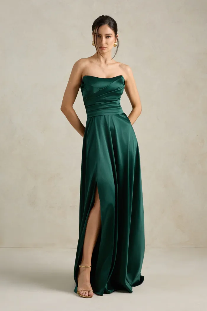 VESTIDO DE FESTA BRENDA T.Q.C LONGO FENDA - VERDE ESMERALDA
