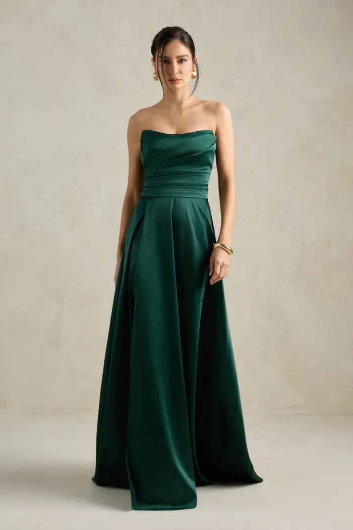 VESTIDO DE FESTA BRENDA T.Q.C LONGO FENDA - VERDE ESMERALDA