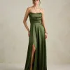 VESTIDO DE FESTA BRENDA T.Q.C LONGO FENDA - VERDE OLIVA