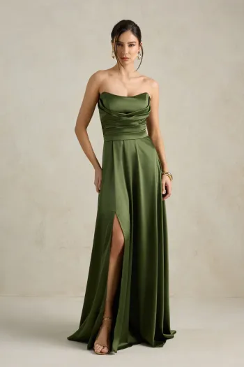 VESTIDO DE FESTA BRENDA T.Q.C LONGO FENDA - VERDE OLIVA