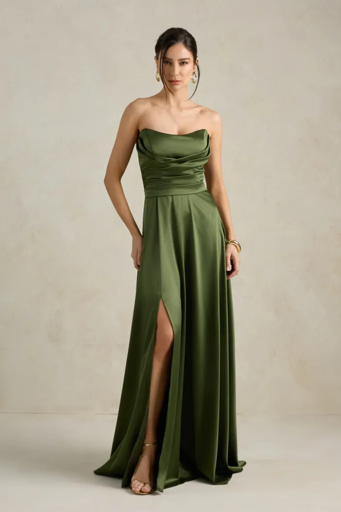 VESTIDO DE FESTA BRENDA T.Q.C LONGO FENDA - VERDE OLIVA