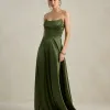 VESTIDO DE FESTA BRENDA T.Q.C LONGO FENDA - VERDE OLIVA