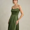 VESTIDO DE FESTA BRENDA T.Q.C LONGO FENDA - VERDE OLIVA