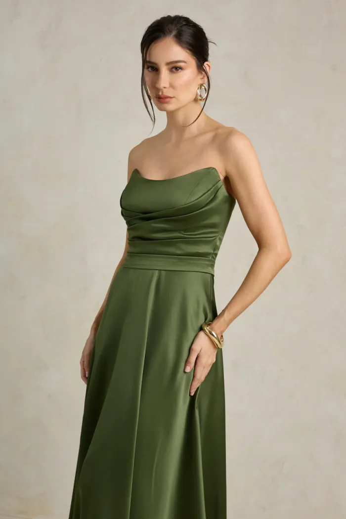 VESTIDO DE FESTA BRENDA T.Q.C LONGO FENDA - VERDE OLIVA