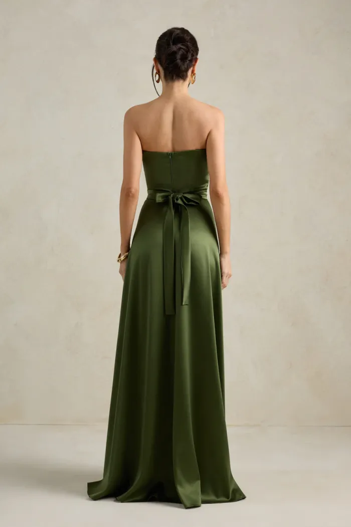 VESTIDO DE FESTA BRENDA T.Q.C LONGO FENDA - VERDE OLIVA