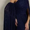 VESTIDO MARILYN RENDA UM OMBRO COM CAPA - AZUL MARINHO