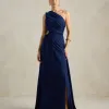 VESTIDO DE FESTA CAPRI UM OMBRO RECORTES - AZUL MARINHO