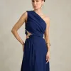 VESTIDO DE FESTA CAPRI UM OMBRO RECORTES - AZUL MARINHO