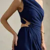 VESTIDO DE FESTA CAPRI UM OMBRO RECORTES - AZUL MARINHO