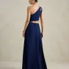 VESTIDO DE FESTA CAPRI UM OMBRO RECORTES - AZUL MARINHO