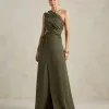 VESTIDO DE FESTA CAPRI UM OMBRO RECORTES - VERDE OLIVA