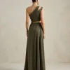VESTIDO DE FESTA CAPRI UM OMBRO RECORTES - VERDE OLIVA