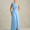VESTIDO DE FESTA CAPRI UM OMBRO RECORTES - AZUL SERENITY