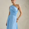 VESTIDO DE FESTA CAPRI UM OMBRO RECORTES - AZUL SERENITY
