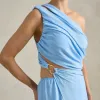 VESTIDO DE FESTA CAPRI UM OMBRO RECORTES - AZUL SERENITY