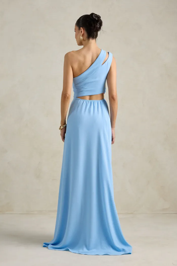 VESTIDO DE FESTA CAPRI UM OMBRO RECORTES - AZUL SERENITY