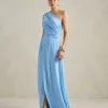 VESTIDO DE FESTA CAPRI UM OMBRO RECORTES - AZUL SERENITY