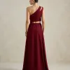 VESTIDO DE FESTA CAPRI UM OMBRO RECORTES - VINHO