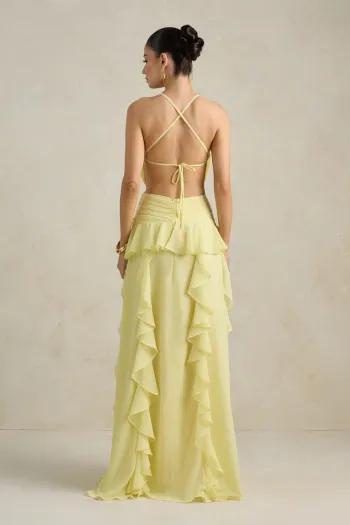 VESTIDO DÉBORA CUT OUT BABADOS - AMARELO