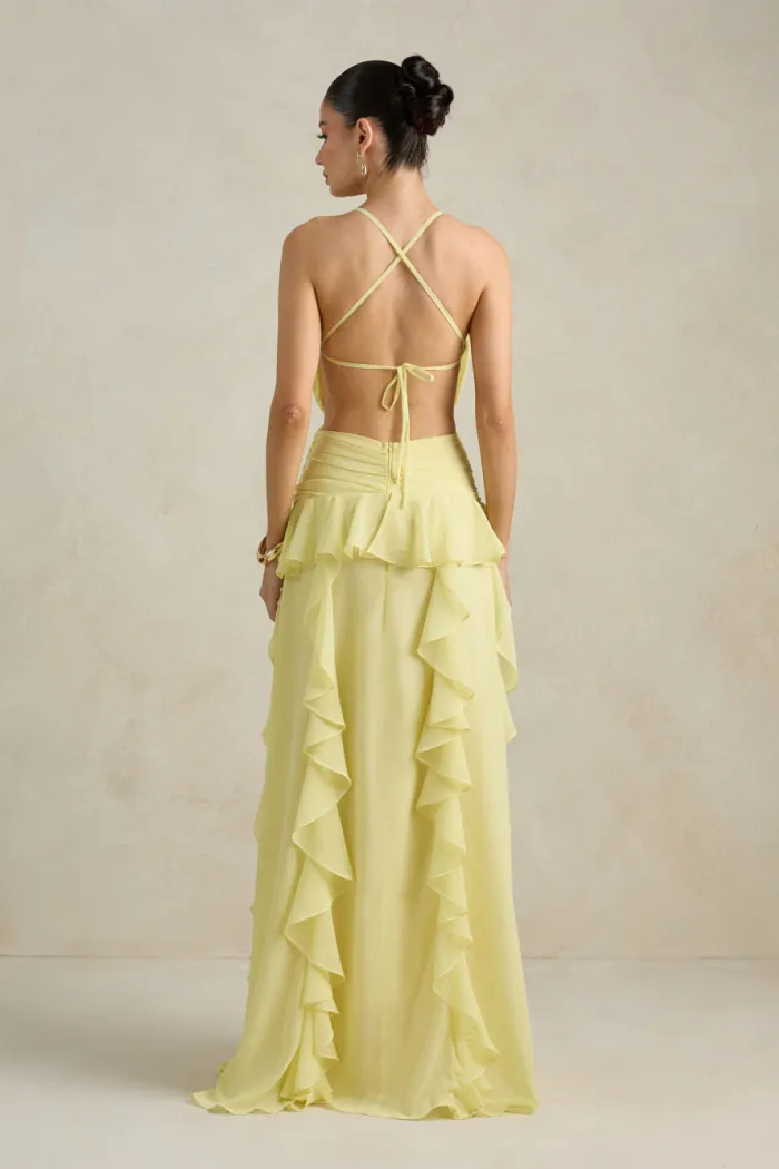 VESTIDO DÉBORA CUT OUT BABADOS - AMARELO