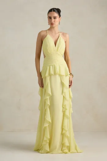 VESTIDO DÉBORA CUT OUT BABADOS - AMARELO