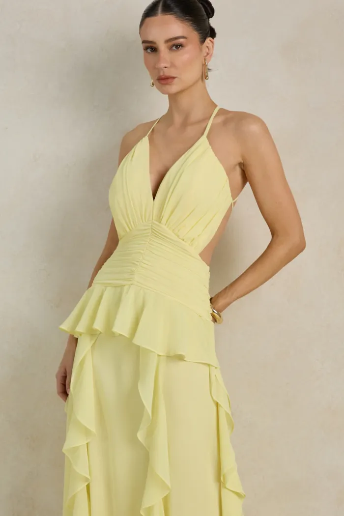 VESTIDO DÉBORA CUT OUT BABADOS - AMARELO
