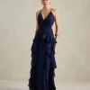 VESTIDO DÉBORA CUT OUT BABADOS - AZUL MARINHO