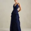 VESTIDO DÉBORA CUT OUT BABADOS - AZUL MARINHO