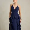 VESTIDO DÉBORA CUT OUT BABADOS - AZUL MARINHO