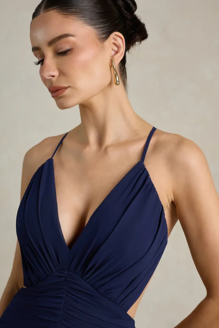VESTIDO DÉBORA CUT OUT BABADOS - AZUL MARINHO