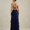 VESTIDO DÉBORA CUT OUT BABADOS - AZUL MARINHO