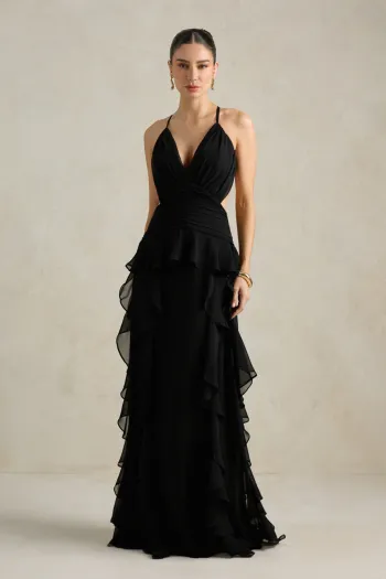 VESTIDO DÉBORA CUT OUT BABADOS - PRETO