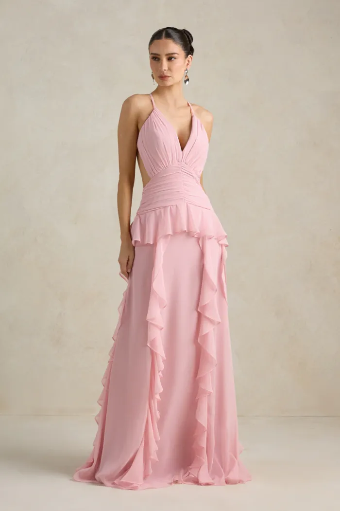 VESTIDO DÉBORA CUT OUT BABADOS - ROSA