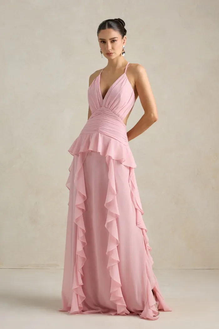 VESTIDO DÉBORA CUT OUT BABADOS - ROSA