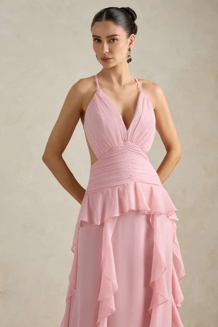 VESTIDO DÉBORA CUT OUT BABADOS - ROSA