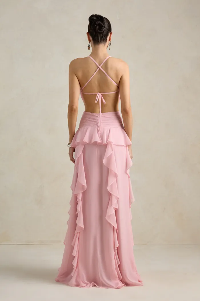 VESTIDO DÉBORA CUT OUT BABADOS - ROSA