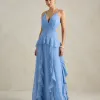 VESTIDO DÉBORA CUT OUT BABADOS - AZUL SERENITY