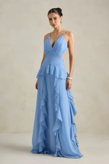 VESTIDO DÉBORA CUT OUT BABADOS - AZUL SERENITY
