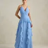 VESTIDO DÉBORA CUT OUT BABADOS - AZUL SERENITY