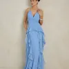 VESTIDO DÉBORA CUT OUT BABADOS - AZUL SERENITY