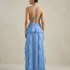 VESTIDO DÉBORA CUT OUT BABADOS - AZUL SERENITY