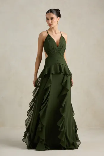 VESTIDO DÉBORA CUT OUT BABADOS - VERDE OLIVA
