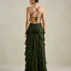 VESTIDO DÉBORA CUT OUT BABADOS - VERDE OLIVA