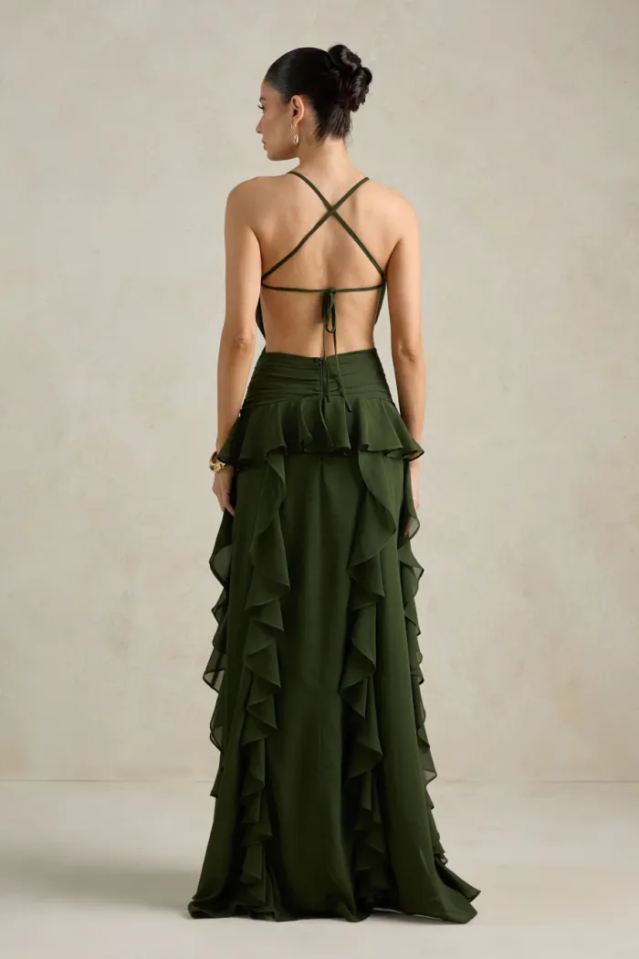 VESTIDO DÉBORA CUT OUT BABADOS - VERDE OLIVA