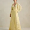 VESTIDO DE FESTA HELOISE RENDA MANGA LONGA - AMARELO